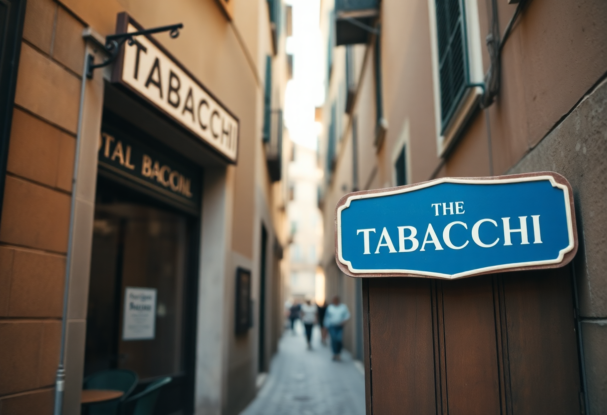 A traditional tabacchi tobacco shop in Rome's Trastevere neighborhood where public transport tickets are sold.