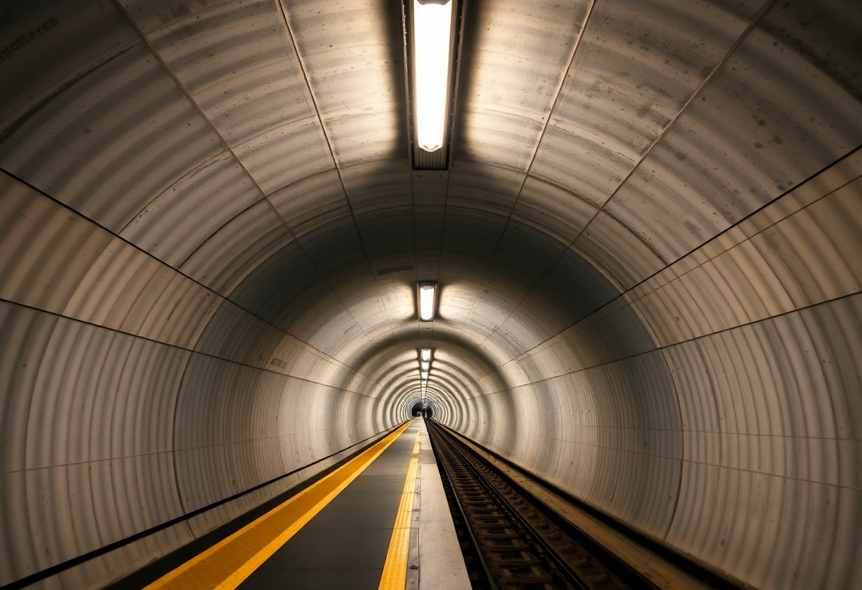 The Marmaray tunnel platform beneath the Bosphorus with curved concrete walls connecting Europe and Asia.