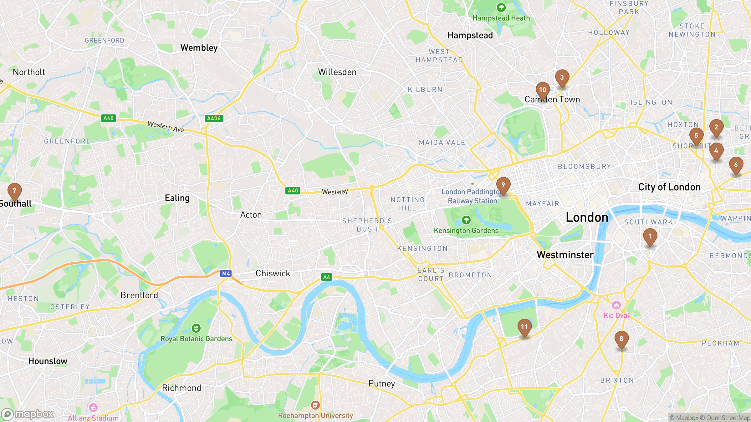 Day 5 itinerary map showing Borough Market, Columbia Road Flower Market, Camden, Brick Lane.