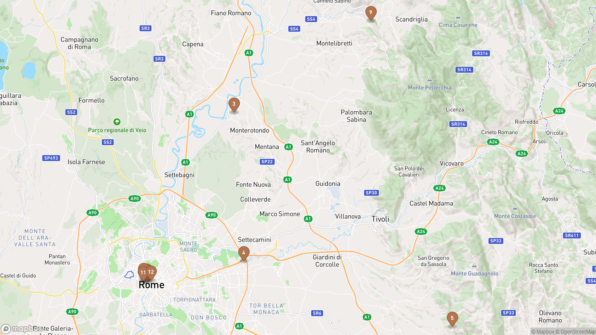 Map of Rome highlighting Pantheon, Piazza Navona, Via della Dogana, Via della Palombella.